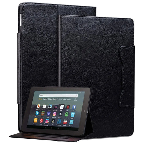 For Amazon Fire HD 8 (2020) / HD 8 (2022) Case PU Leather Stand Tablet Cover with Card Holder - Black - 1