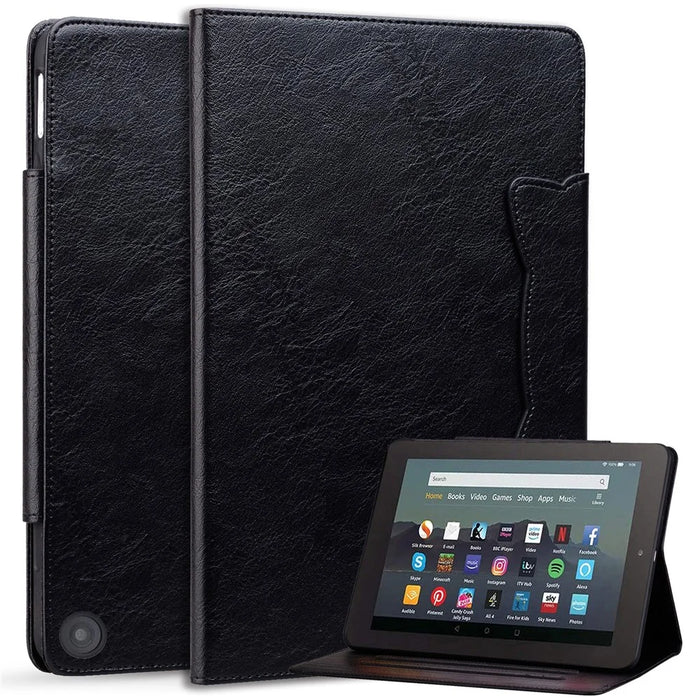 For Amazon Fire HD 8 (2020) / HD 8 (2022) Case PU Leather Stand Tablet Cover with Card Holder - Black - 2