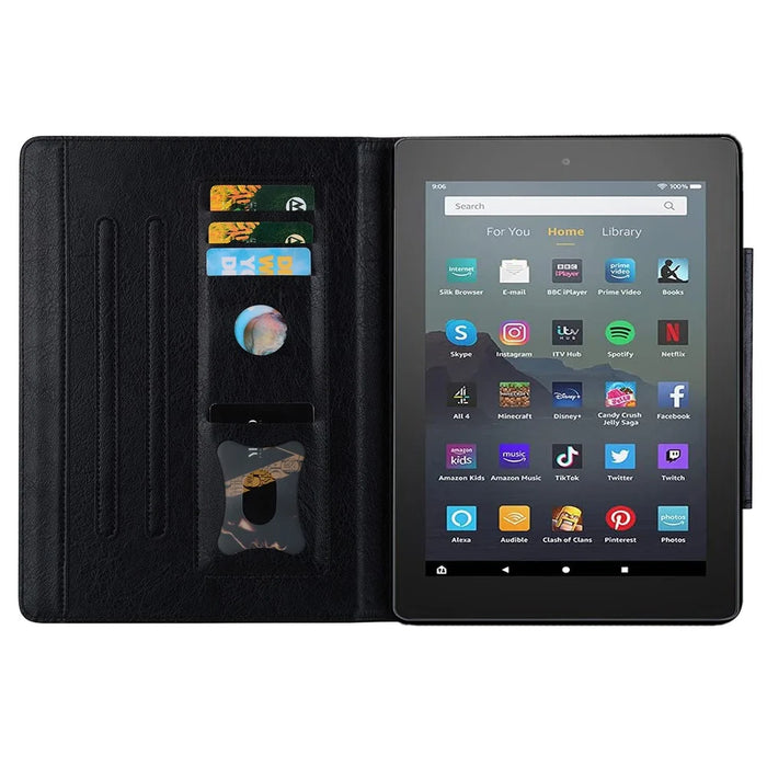 For Amazon Fire HD 8 (2020) / HD 8 (2022) Case PU Leather Stand Tablet Cover with Card Holder - Black - 3