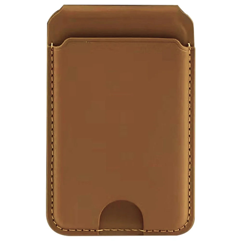 Phone Card Holder for iPhone 12-16 Series PU Leather Folding Kickstand Card Bag - Brown - 1
