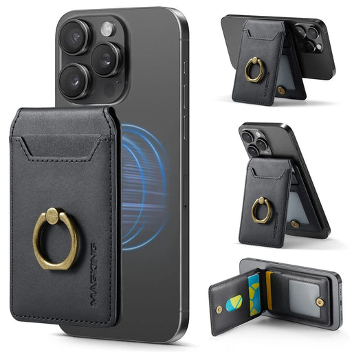 MAGKING K1 Kickstand Magnetic Card Holder RFID Blocking Cell Phone Wallet Built-In Ring - Black - 1