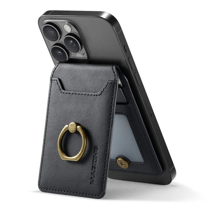 MAGKING K1 Kickstand Magnetic Card Holder RFID Blocking Cell Phone Wallet Built-In Ring - Black - 2