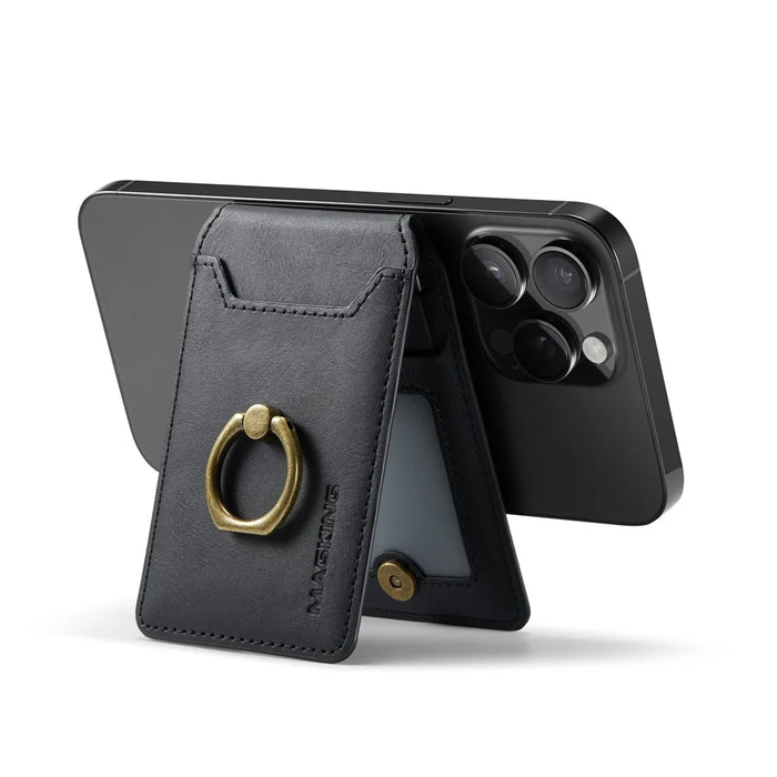 MAGKING K1 Kickstand Magnetic Card Holder RFID Blocking Cell Phone Wallet Built-In Ring - Black - 3