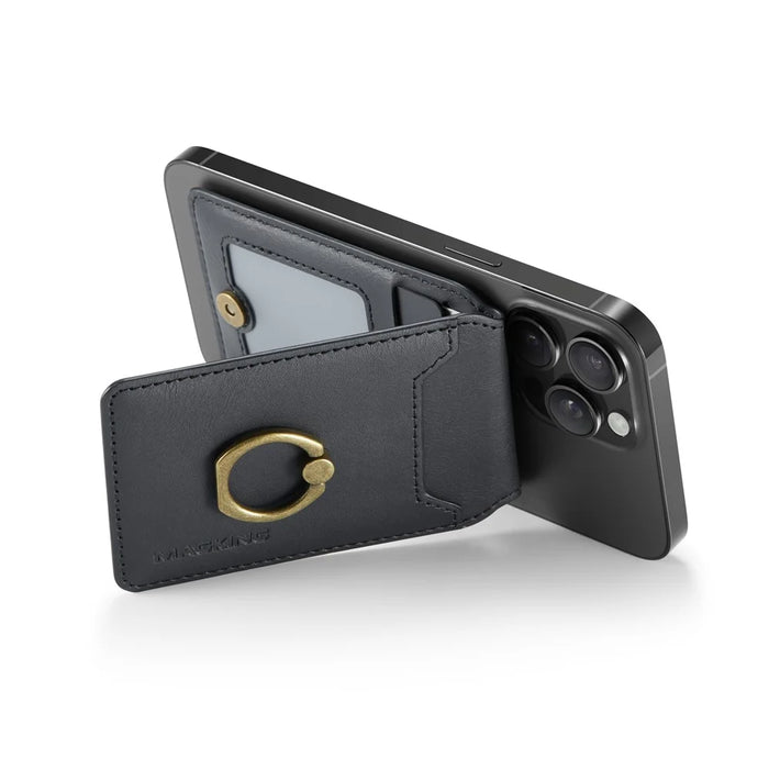 MAGKING K1 Kickstand Magnetic Card Holder RFID Blocking Cell Phone Wallet Built-In Ring - Black - 4