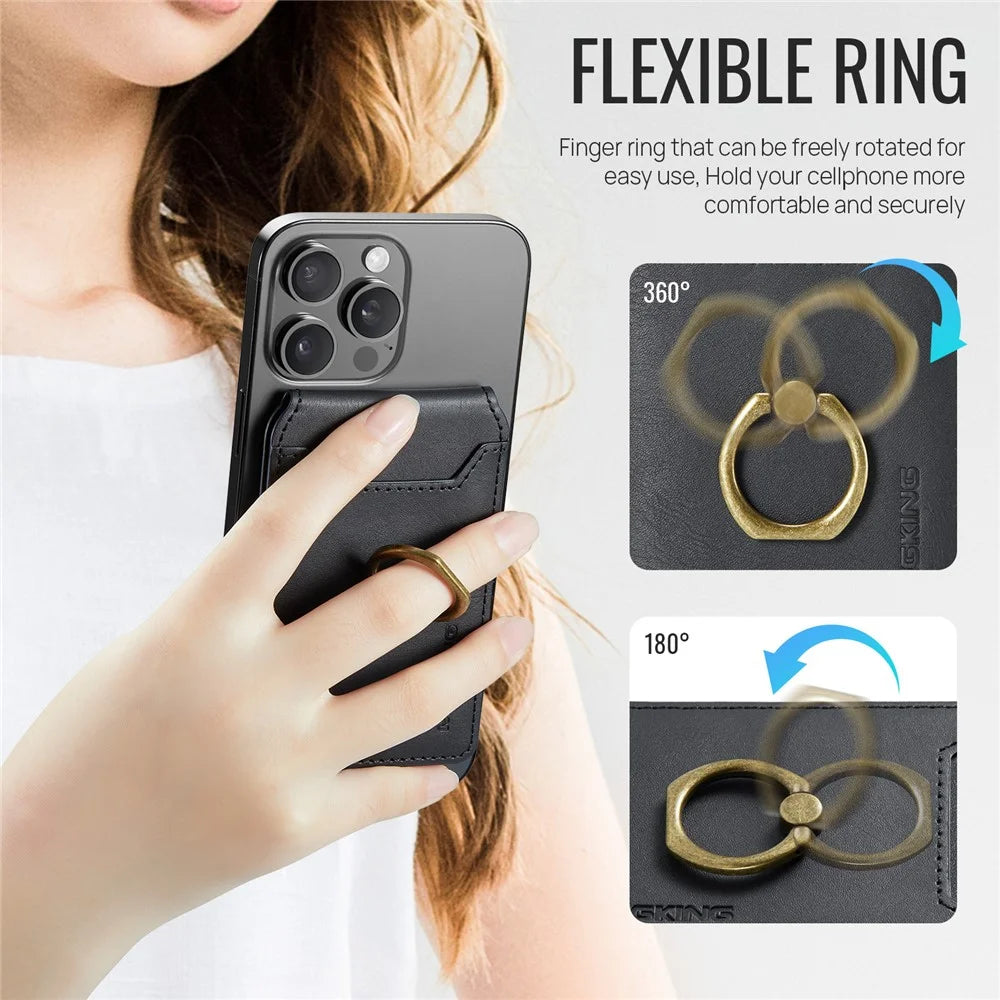 MAGKING K1 Kickstand Magnetic Card Holder RFID Blocking Cell Phone Wallet Built-In Ring - Black - 6