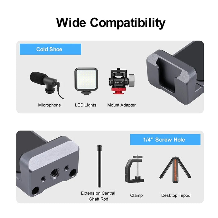 PULUZ PU3205B Cold Shoe Phone Clamp Retractable Aluminum Alloy Phone Clip - 3