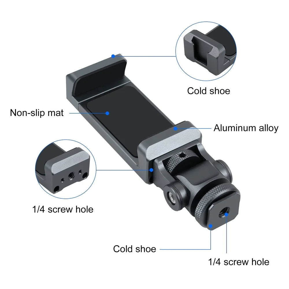 PULUZ PU3206B Gimbal Cold Shoe Phone Clamp Aluminum Alloy Retractable Phone Clip Holder - 4