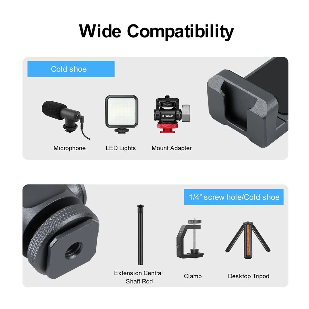 PULUZ PU3206B Gimbal Cold Shoe Phone Clamp Aluminum Alloy Retractable Phone Clip Holder - 5