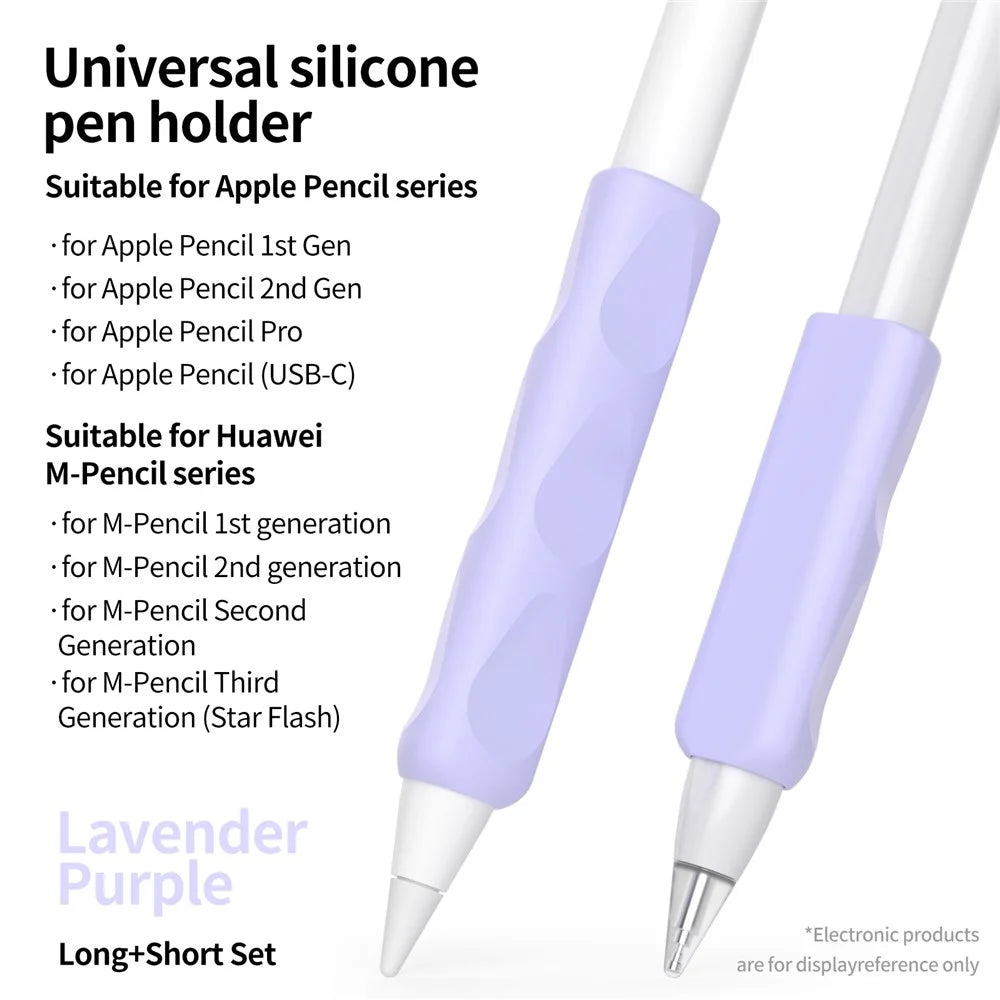 2Pcs Silicone Sleeve for Apple Pencil, Huawei M-Pencil Series Stylus Cover Grip Holder - Purple - 2