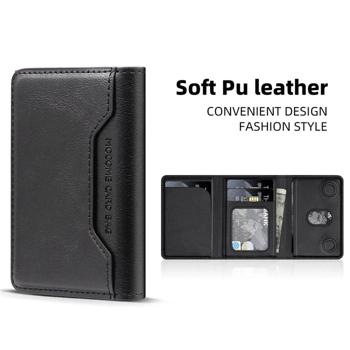 MOCOME Phone Card Holder RFID Blocking PU Leather Magnetic Card Bag Wallet - Black - 3