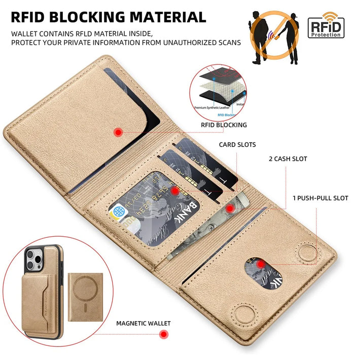 MOCOME Phone Card Holder RFID Blocking PU Leather Magnetic Card Bag Wallet - Black - 4