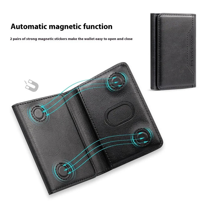 MOCOME Phone Card Holder RFID Blocking PU Leather Magnetic Card Bag Wallet - Black - 5