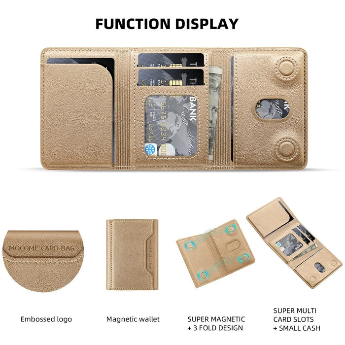 MOCOME Phone Card Holder RFID Blocking PU Leather Magnetic Card Bag Wallet - Black - 7