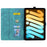 For iPad mini (2024)  /  mini (2021) Case Flip Stand Leather Phone Cover Cherry Blossom Cat Imprinted - Green - 2