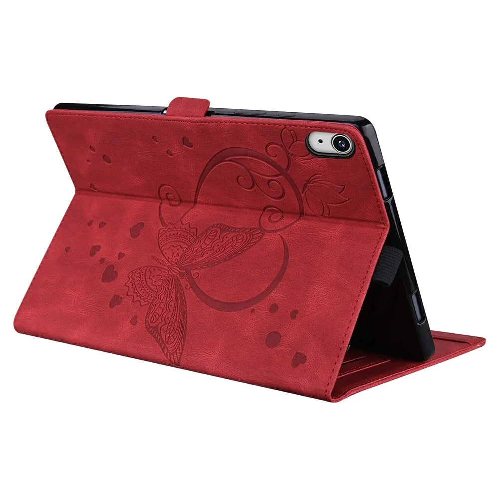 For iPad mini (2024)  /  mini (2021) Leather Case Imprinted Butterfly Tablet Cover Stand Card Slot - Red - 4