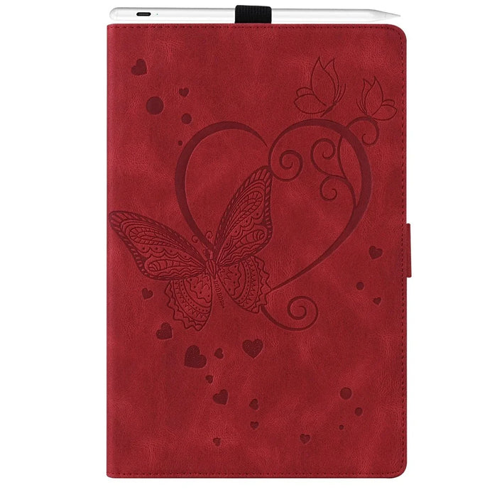 For iPad mini (2024)  /  mini (2021) Leather Case Imprinted Butterfly Tablet Cover Stand Card Slot - Red - 6