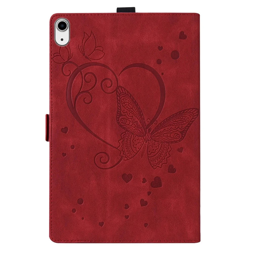For iPad mini (2024)  /  mini (2021) Leather Case Imprinted Butterfly Tablet Cover Stand Card Slot - Red - 7