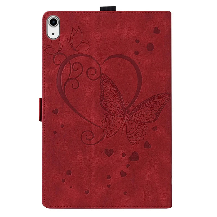For iPad mini (2024)  /  mini (2021) Leather Case Imprinted Butterfly Tablet Cover Stand Card Slot - Red - 7