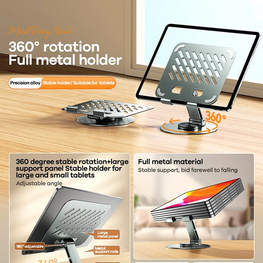 REMAX RM-C60 Precision Alloy Rotating Tablet Stand Heat Dissipation Hollow Full Metal Holder - 2