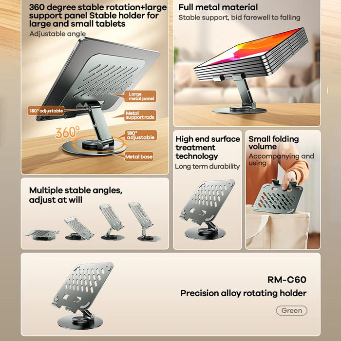 REMAX RM-C60 Precision Alloy Rotating Tablet Stand Heat Dissipation Hollow Full Metal Holder - 3