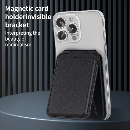 Bi-Fold Phone Card Bag PU Leather Magnetic Card Holder with Foldable Kickstand Function - Black - 2