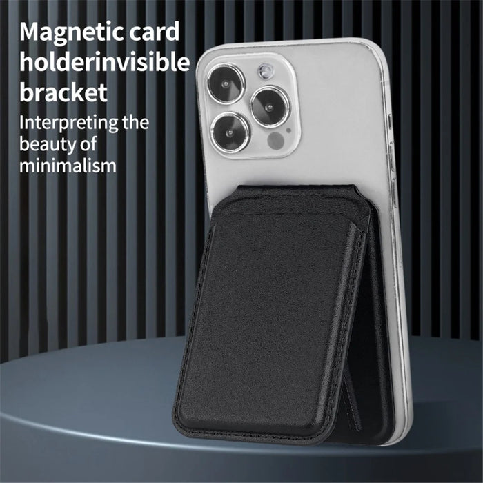 Bi-Fold Phone Card Bag PU Leather Magnetic Card Holder with Foldable Kickstand Function - Black - 2