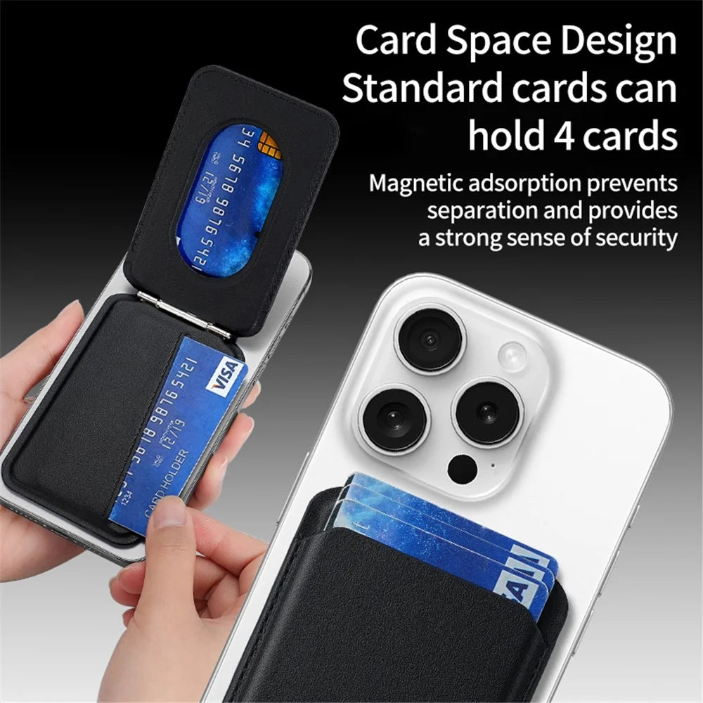 Bi-Fold Phone Card Bag PU Leather Magnetic Card Holder with Foldable Kickstand Function - Black - 3