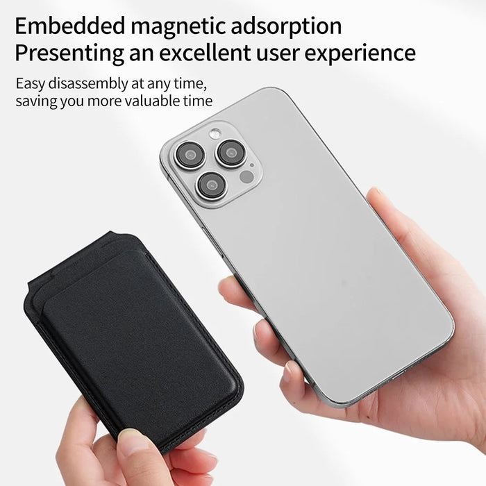 Bi-Fold Phone Card Bag PU Leather Magnetic Card Holder with Foldable Kickstand Function - Black - 4