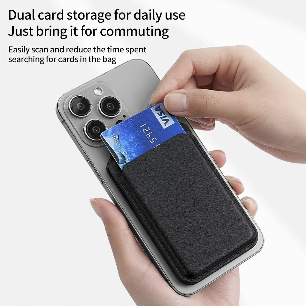 Bi-Fold Phone Card Bag PU Leather Magnetic Card Holder with Foldable Kickstand Function - Black - 5