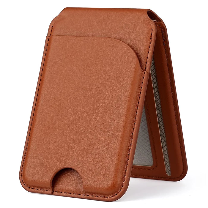 PU Leather Magnetic Card Holder Bi-Fold Phone Card Bag with Kickstand Function - Brown - 1