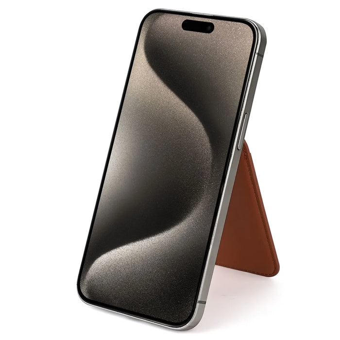 PU Leather Magnetic Card Holder Bi-Fold Phone Card Bag with Kickstand Function - Brown - 6