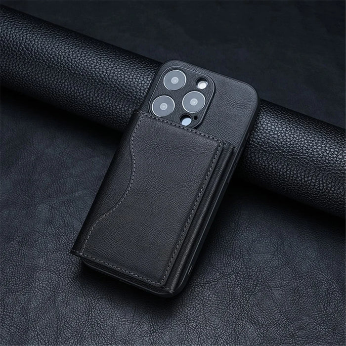 Magnetic Card Holder PU Leather Tri-Fold Phone Card Wallet with Kickstand Function - Black - 2