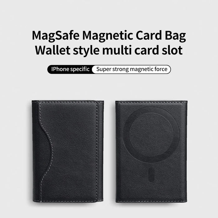 Magnetic Card Holder PU Leather Tri-Fold Phone Card Wallet with Kickstand Function - Black - 3