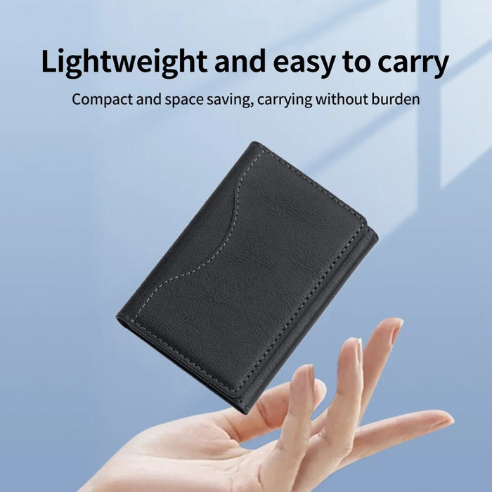 Magnetic Card Holder PU Leather Tri-Fold Phone Card Wallet with Kickstand Function - Black - 6