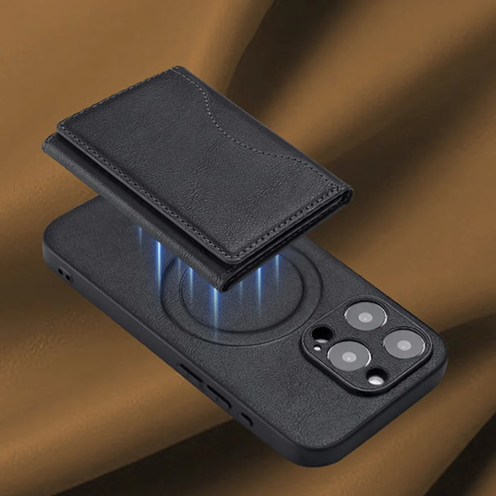 Magnetic Card Holder PU Leather Tri-Fold Phone Card Wallet with Kickstand Function - Black - 7