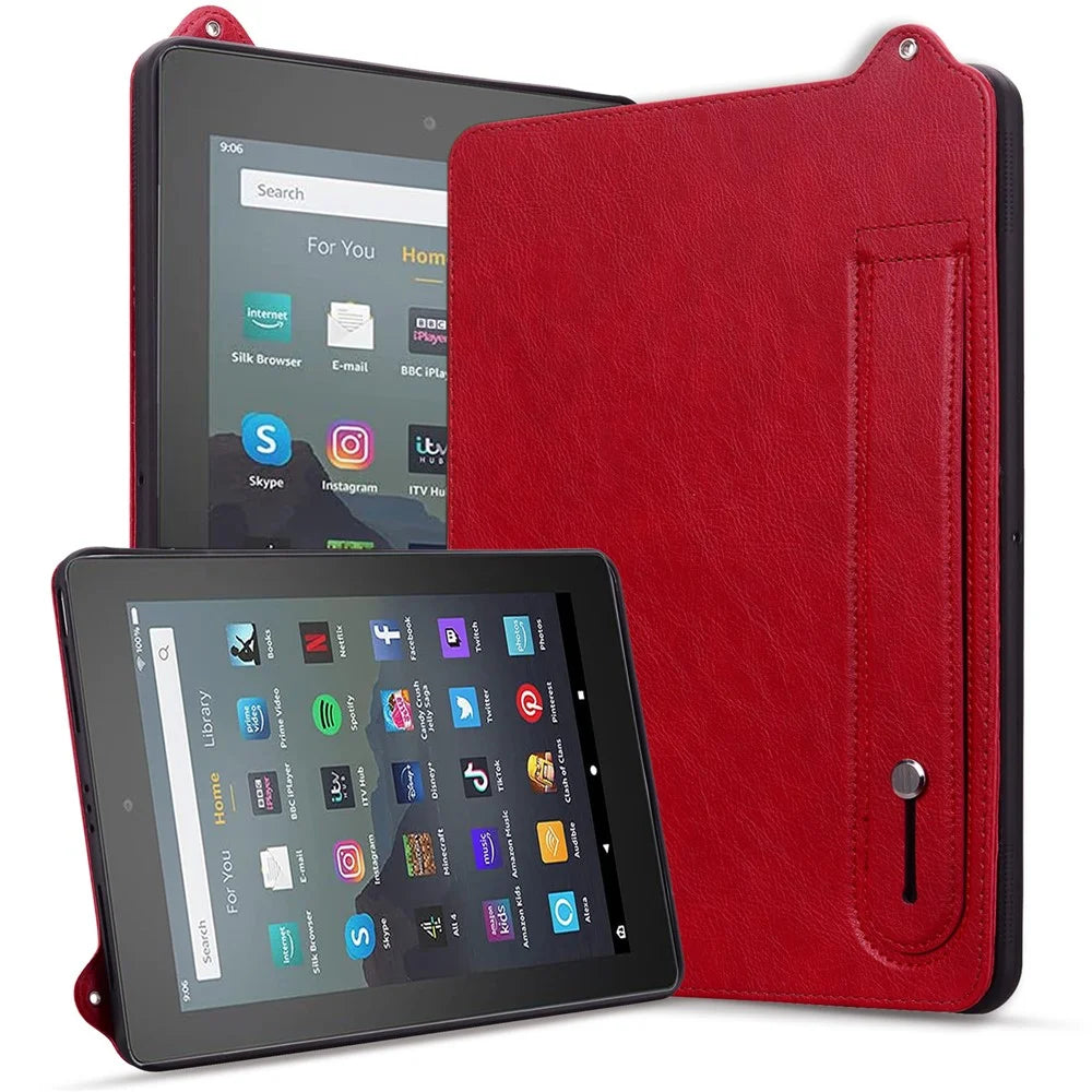 Tablet Case For Amazon Fire HD 10 (2023) / (2021) / Fire HD 10 Plus (2023) / (2021) Hand Strap Kickstand Leather Cover - Red - 5