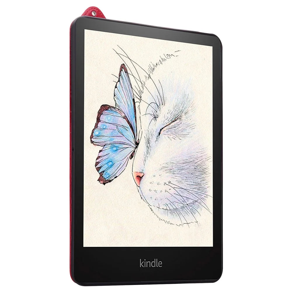 For Amazon Kindle 6" (2022) Case Hand Strap Kickstand Leather Tablet Cover - Red - 4