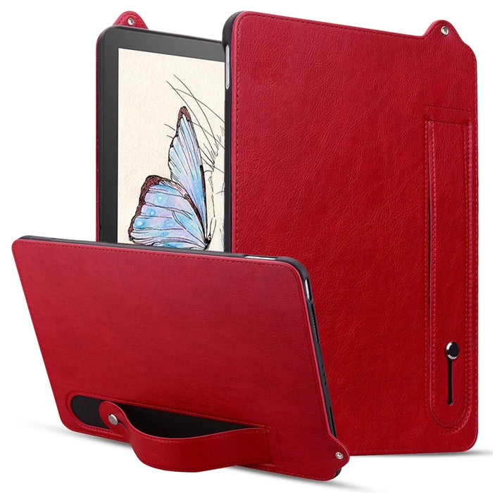 For Amazon Kindle Paperwhite 5 (2021) Case Hand Strap Kickstand Leather Tablet Cover - Red - 1