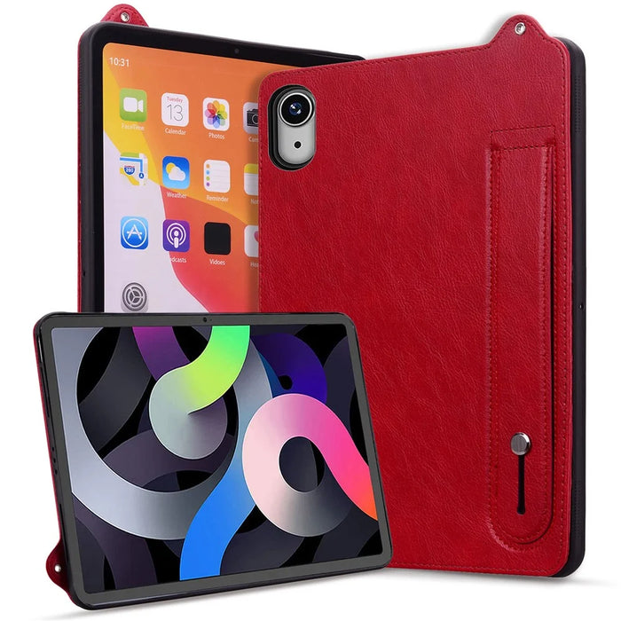 For iPad (2025) / 10.9 (2022) Case Hand Strap Kickstand Leather Tablet Cover - Red - 5
