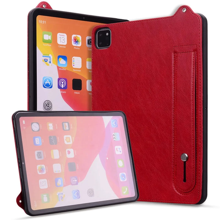 For iPad Pro 11 (2025) / 11 (2024) Case Hand Strap Kickstand Leather Tablet Cover - Red - 5