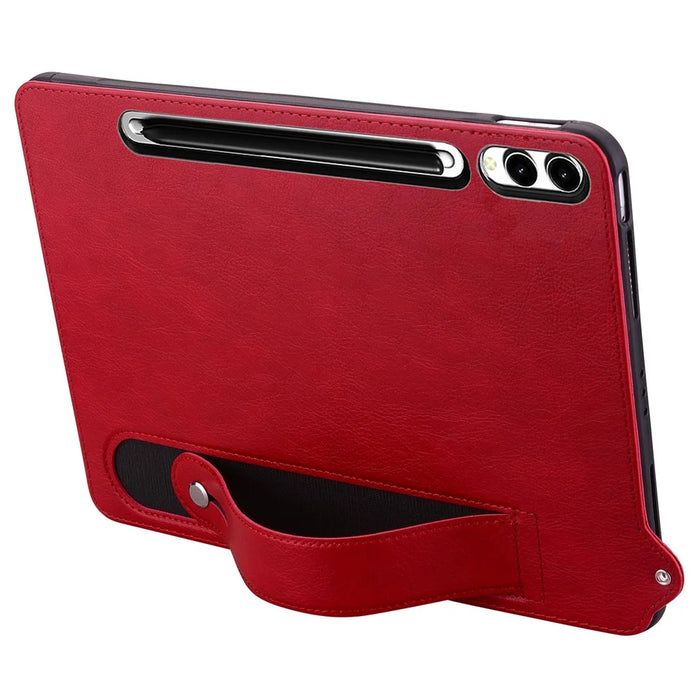 Tablet Case For Samsung Galaxy Tab S10+ / S9+ / S8+ / S7+ Hand Strap Kickstand Leather Cover - Red - 2