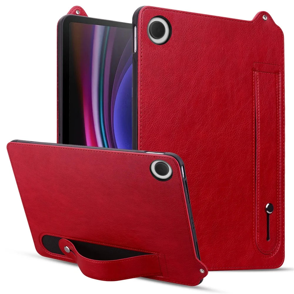 For Samsung Galaxy Tab A9 X110 X115 Case Hand Strap Kickstand Leather Tablet Cover - Red - 1