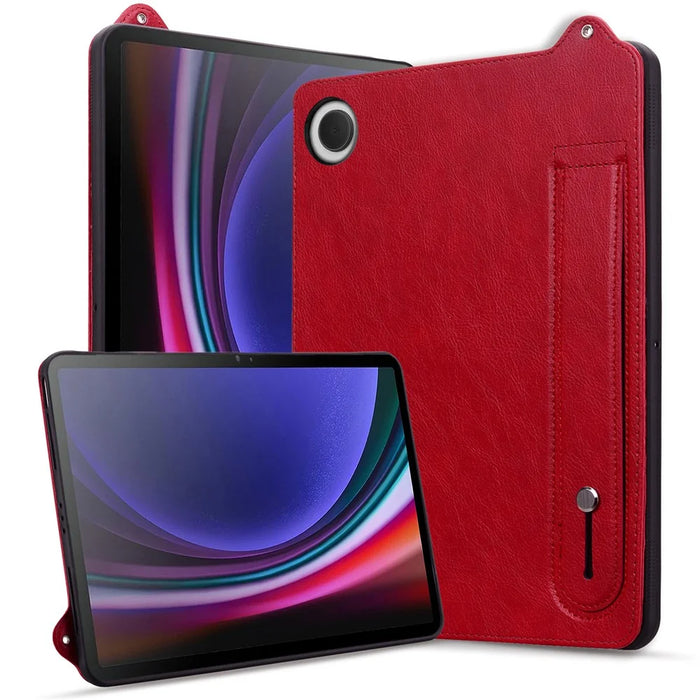 For Samsung Galaxy Tab A9 X110 X115 Case Hand Strap Kickstand Leather Tablet Cover - Red - 5