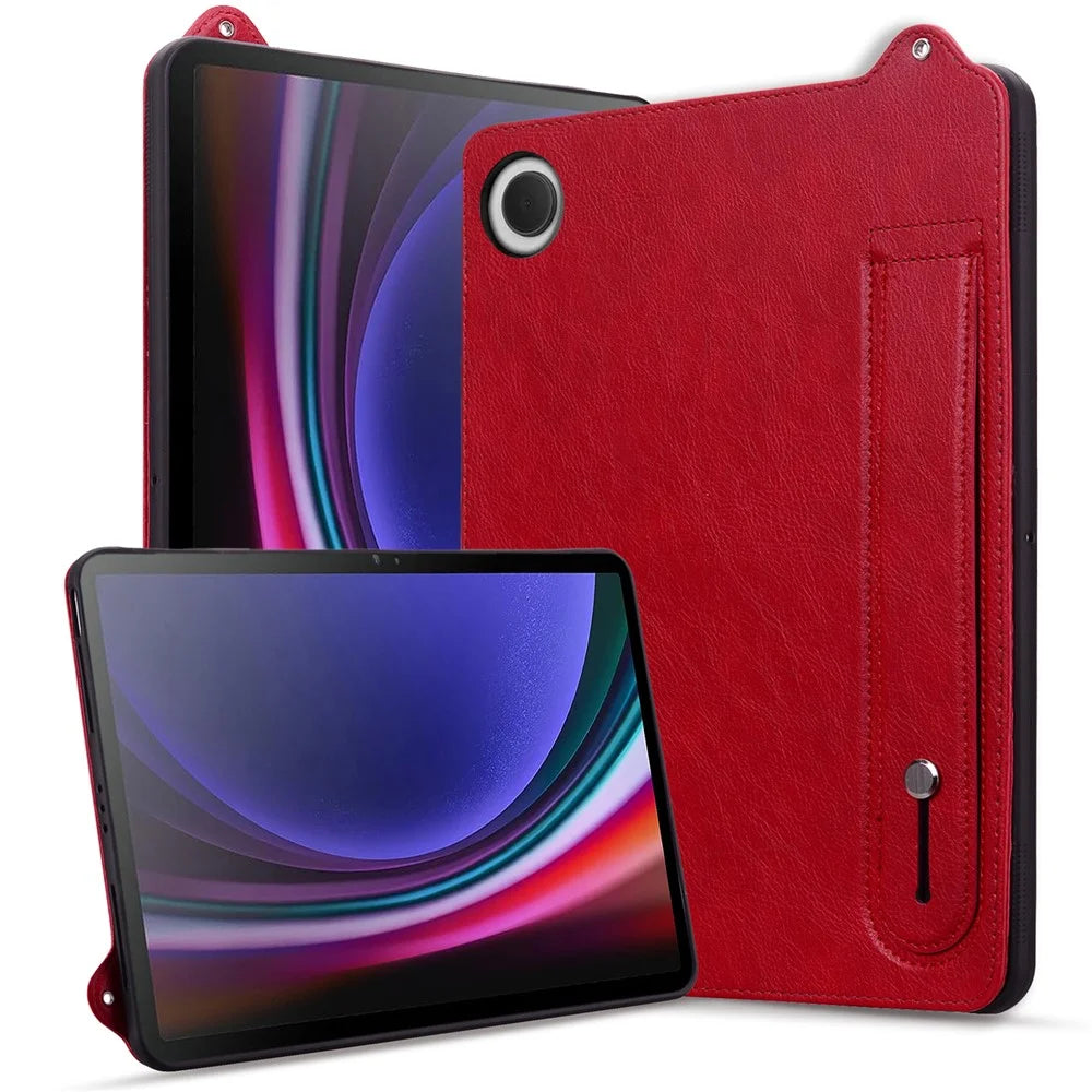 For Samsung Galaxy Tab A9+ X210 X215 Case Hand Strap Kickstand Leather Tablet Cover - Red - 5