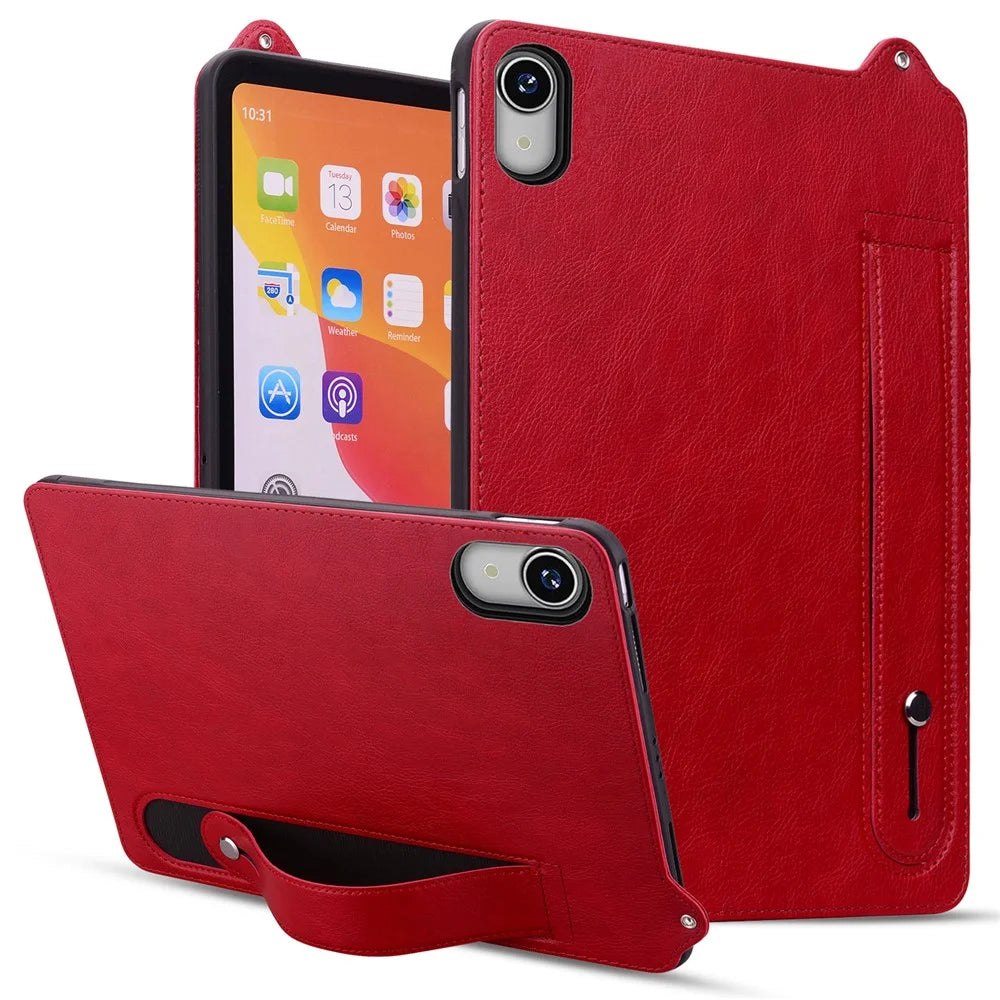 For Lenovo Tab P11 TB-J606F Case Hand Strap Kickstand Leather Tablet Cover - Red - 1