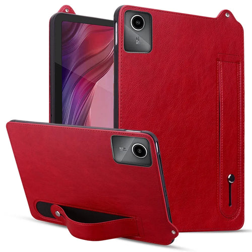 For Lenovo Tab M11 / Tab K11 Case Hand Strap Kickstand Leather Tablet Cover - Red - 1