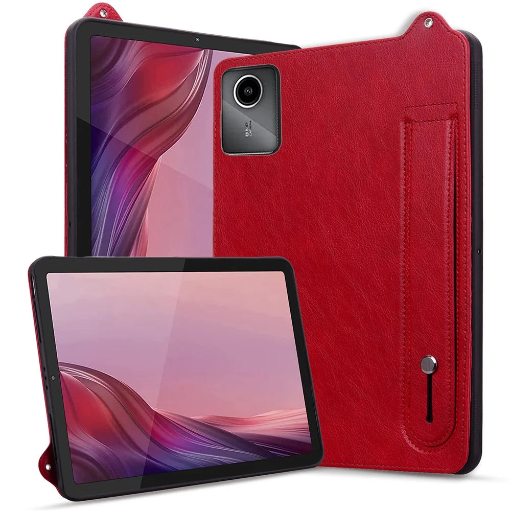 For Lenovo Tab M11 / Tab K11 Case Hand Strap Kickstand Leather Tablet Cover - Red - 5