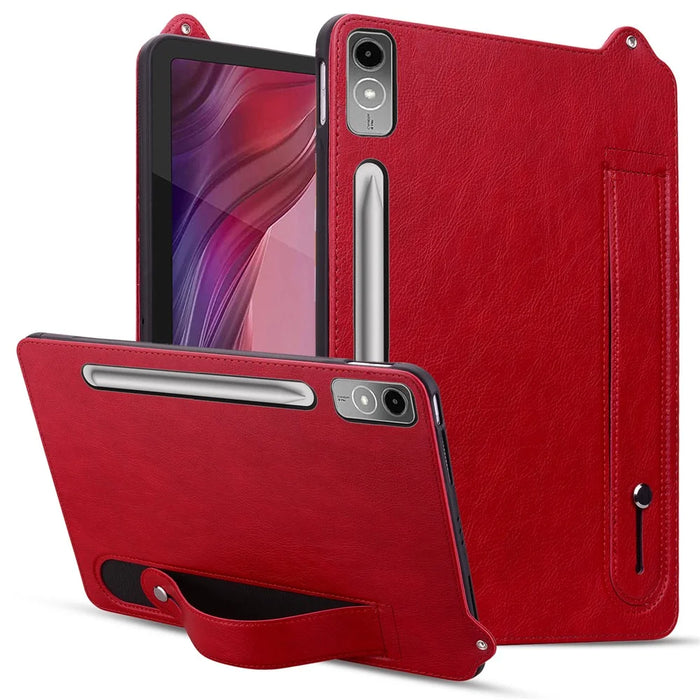 For Lenovo Tab P12 Case Hand Strap Kickstand Leather Tablet Cover - Red - 1