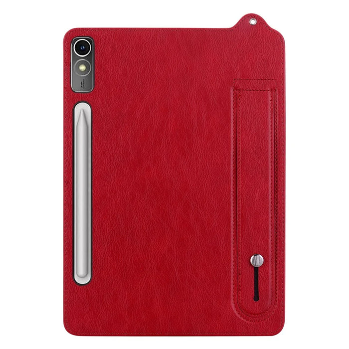 For Lenovo Tab P12 Case Hand Strap Kickstand Leather Tablet Cover - Red - 4