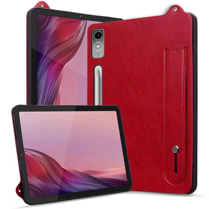 For Lenovo Tab P12 Case Hand Strap Kickstand Leather Tablet Cover - Red - 5